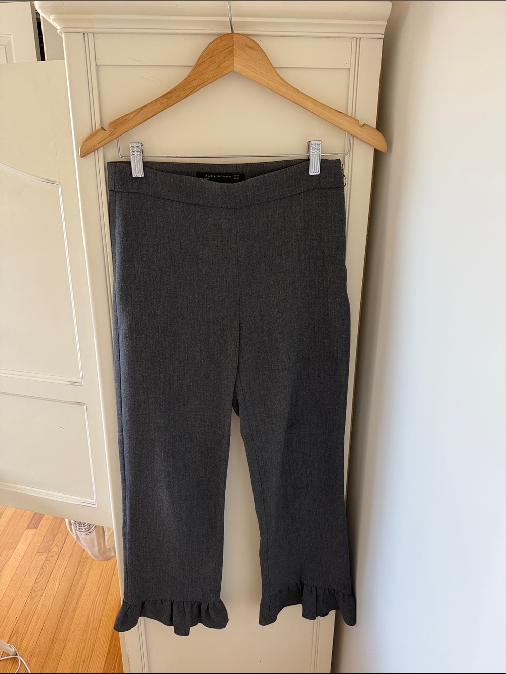 Gray Ruffle Hem Dress Pants